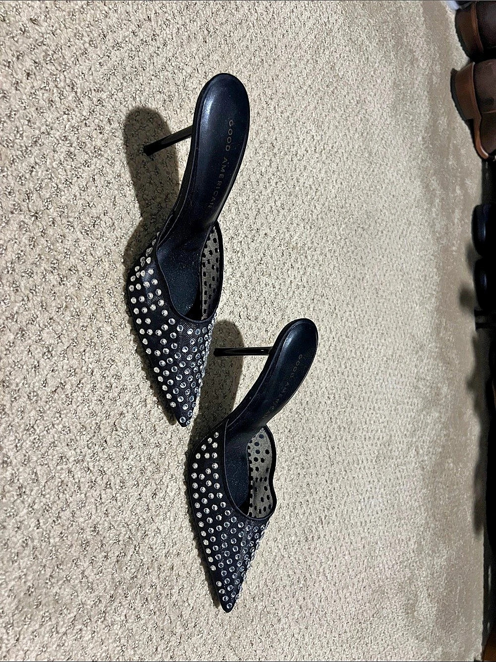 Good American Black Rhinestone Pointed-Toe Heels Like New size 7 - Picture 3 of 5